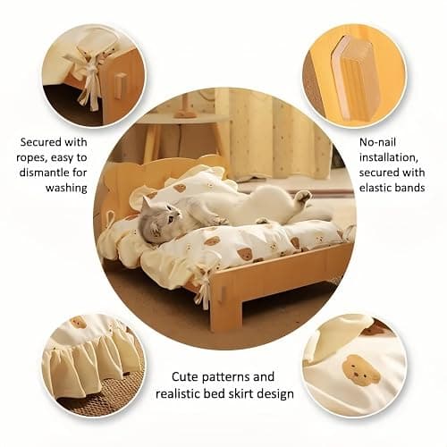 JUNTITE Cat Bed with Quilt - Wooden Indoor Pet Bed for Cats, Dogs, Rabbits, Kittens and Small Animals - 20.4 x 15.3 Inch thumbnail 2