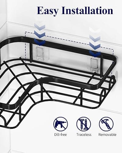 Kitsure Corner Shower Caddy - 2 Pack Rustproof Shower Organizer, Durable Shelf with Large Capacity, Drill-Free Adhesive Bathroom Shelves with 4 Movable Hooks, a Soap Holder, 4157 thumbnail 8