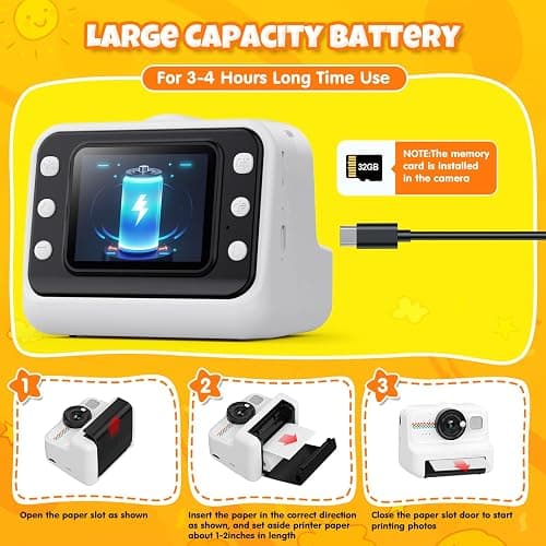 HiMont Kids Instant Print Camera, 1080P HD with 3 Rolls Print Paper & 32GB Card, Ideal Kids Toys Gifts for Boys & Girls Age 3-14 (Black) thumbnail 7
