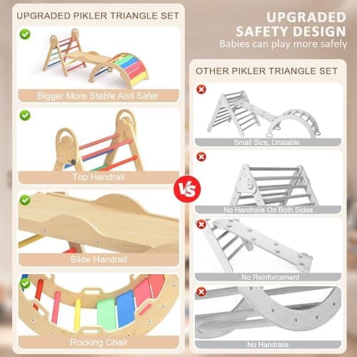 ElegantCrafts Pikler Triangle Set with Cushion, Montessori Climbing Set, Indoor Climb Toys, Indoor Playground Jungle Gyms, 9 Combinations Climbing Toy Set for Toddler, Baby, Kids 1-4 thumbnail 5