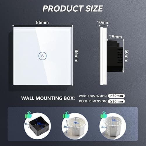 BSEED Smart Light Switch,Compatible with Alexa and Google Home,1 Gang 1 Way WiFi Touch Switch,2 Way or Multi-Way Control by SmartLife APP,White Alexa Switch with LED Indicator Light-Neutral Wire Need thumbnail 2