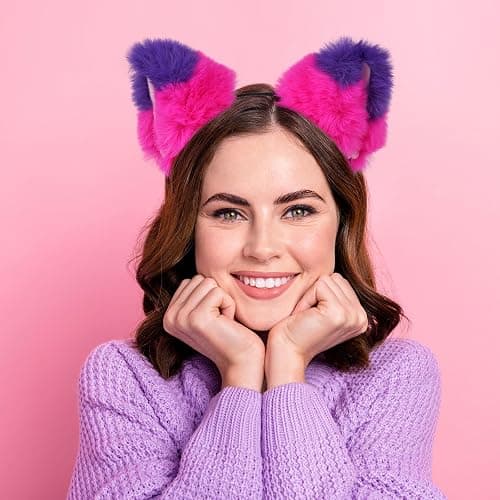 Matiniy Pink Purple Striped Cat Costume With Cat Ears,Furry Tail,Choker,Striped Socks Gloves for Women Halloween Dress up thumbnail 9