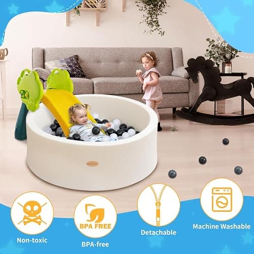 HARBOLLE Baby Ball Pit 35.4" Soft Round Memory Foam Ball Pits NOT Included Balls Indoor Outdoor Playpen for Babies Toddlers Kids Great Gift for Girls Boys, White thumbnail 6