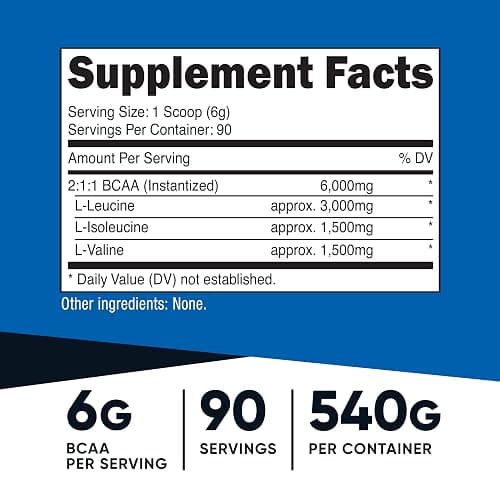 Nutricost BCAA Powder 2:1:1 (90 Servings, No Flavor Added) - Branched Chain Amino Acids thumbnail 2