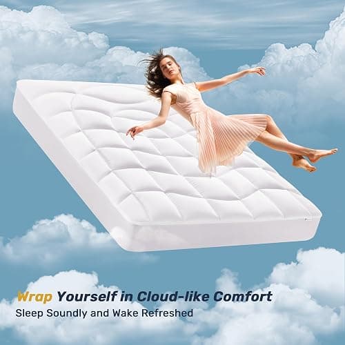 Full Mattress Pad Waterproof - Ergonomic Quilted Fitted Full Mattress Topper, 5-Layers Noiseless Washable Mattress Protector Cover with 8"-21" Deep Pocket (White, 54x75) thumbnail 2