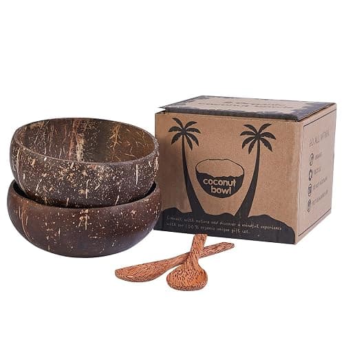 Tcrogsciss Set of 2 Natural Coconut Bowls Smoothie Bowls - Eco-Friendly and Sustainable Serving Bowls, Medium - Image 1