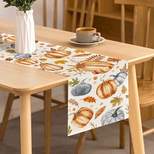 Kürbisse Blätter Herbst Tischläufer Ahornblätter Tischdekoration, Waschbar Saisonnal Küche Esstisch Dekoration für Drinnen Draußen Herbstdeko Thanksgiving Erntedankfest Bauernhaus Dekoration 40x140cm - Orangepumpkin - 40x140cm thumbnail 6