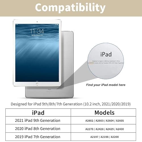 Aoub Case for iPad 9th Generation 2021 10.2 inch, iPad 8th/7th Gen 2020/2019, Without Pencil Holder, Soft TPU Back Case, Slim Lightweight Stand Protective Smart Cover, Auto Sleep/Wake - White thumbnail 2