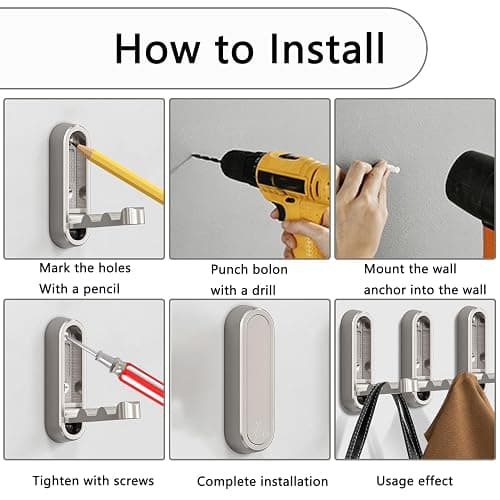 XSGTZMJ 4PCS Foldable Invisible Hook Zinc Alloy Bathroom Wall Hook Retractable for Closet Scarf Hat Robe Key Purse Bag Folding Hooks Minimalist Style (Silver) thumbnail 8