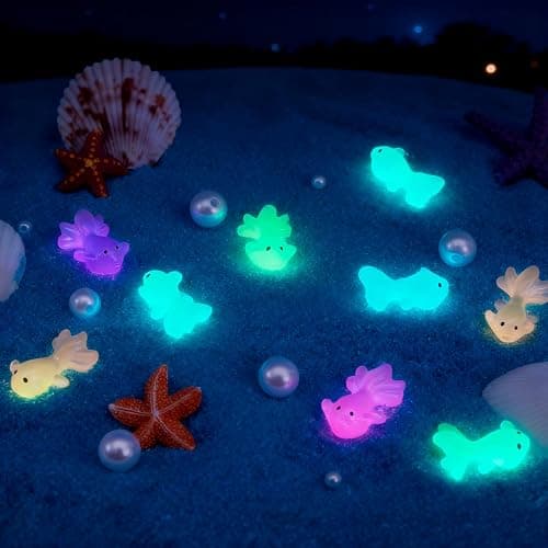 YALOJE 50pcs Mini Resin Fish Glow in The Dark, Mixed Color Miniature Luminous Fish Ornament, Cute Tiny Animal Figures for Aquarium, Landscape, DIY Crafts Decor -Random Color thumbnail 2