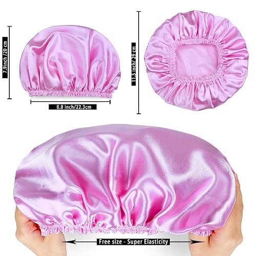 Shower Caps for Women, 4 PCS Elastic and Reusable Bath Caps, Double Waterproof Layers Shower Cap, Bathing Shower Caps, Environmental Protection Hair Bath Hat - Solid Color thumbnail 4