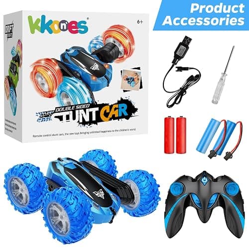 KKONES Remote Control Car, 2.4GHz Double Sided 360° Flips Rotating Electric Race RC Stunt Car, LED Wheel & Headlight High Speed Off Road Cars Toy Gift for 3 4 5 6 7 8-12 Year Old Boy Toys (Blue) thumbnail 5