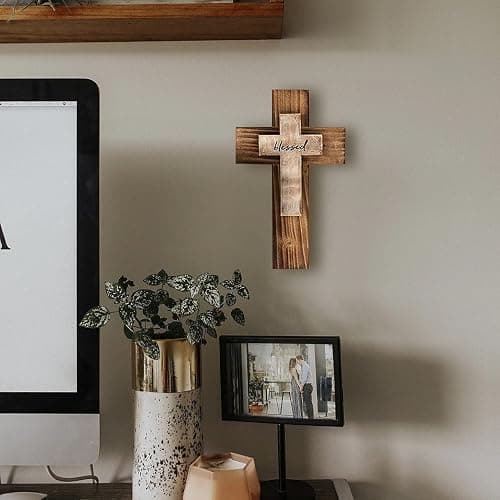 OKSQW Wall Wooden Christians Cross Spiritual Religious Cross Gifts With Hook on Hanging Wall Or Table With Blessed For Church Home Room Decoration For Christmas (5 colors available) thumbnail 6