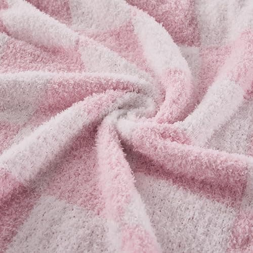 Cozzenity Checkered Throw Blanket, Pink Soft Cozy Fluffy Knitted Throw Blankets for Couch, Sofa, Bed, Chair, Warm Fuzzy Travel Picnic Lightweight Plaid Blanket, 50x70 inches thumbnail 6