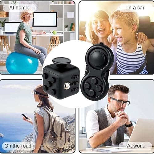 Yeefunjoy 2 PCS Fidget Toy Set, Fidget Pad, Fidget Toy Cube Sensory Toy Relieves Stress and Anxiety Toys Finger Toy Office Classroom Toy Gift for ADD, ADHD, Autism, Adults, Kids (Black) thumbnail 5