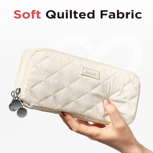 Sooez Large Pencil Case Pouch,Extra Big Pencil Bag with 8 Compartments,Pen Bag Wide Opening,Soft Quilted Pencil Pouch Organizer with Zipper,Portable Pencil Case for Teen Girls,Beige thumbnail 3