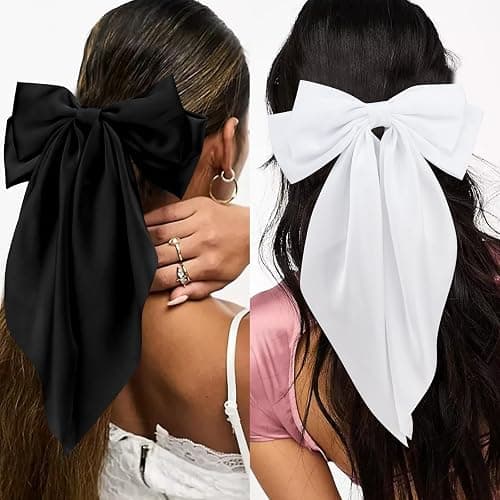 Velscrun 3Pcs Hair Accessories for Women - Black, White, and Navy Blue Oversized Satin Bows with Long Tails and Clips for Girls - Hair Barrettes Gift Set thumbnail 8