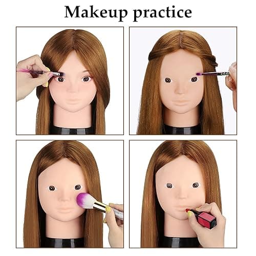 Beauty Star Mannequin Head with 80% Real Human Hair, Manikin Doll Head for Hair Styling, Cosmetology Makeup Hairdressing Training Practice Head with Clamp Stand and DIY Hair Styling Braiding Set thumbnail 7