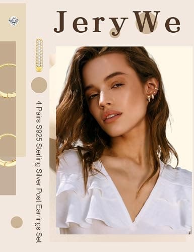 JeryWe Hypoallergenic Hoop Earrings for Women S925 Sterling Silver Post Chunky Cartilage Earring Stacks Non Tarnish 14K Gold Filled Small Hoops Stud Set Jewelry thumbnail 3
