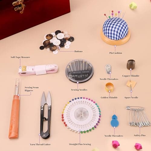 Handheld Sewing Machine, with Elegant Wooden Sewing Box and 153-Piece Sewing Kit, Mini Portable Cordless Hand held Sewing Machine, Perfect for Adults, Beginners, and Quick Home Repairs thumbnail 6