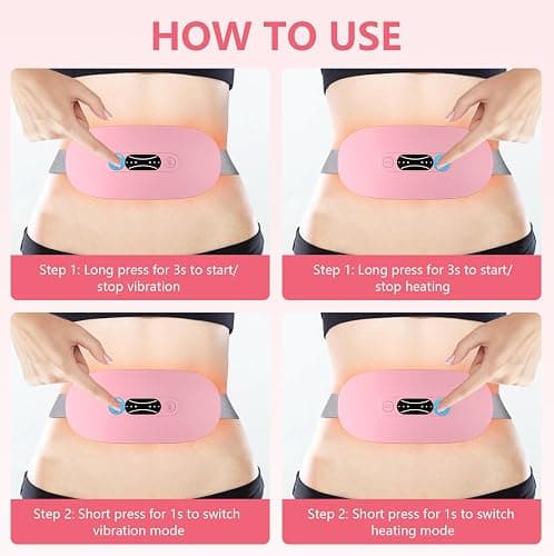 LISACOOL Portable Heating Pad for Period Cramps Cordless Menstrual Heating Pad with 3 Heat Levels and 3 Massage Modes, Birthday Gifts for Women and Girls (Pink) thumbnail 7