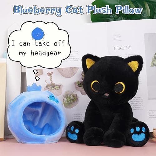Hagusahuo Black Cat Plush,8inch Blueberry Cat Stuffed Animals for Kids Cartoon Cats Plush, Cute Kitten Stuffy Gift for Kids Girl Boys Toddler Birthday thumbnail 4