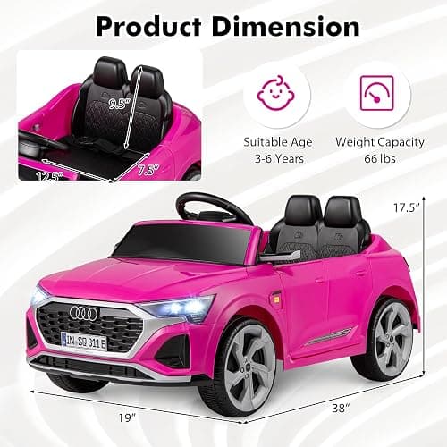 Licensed Audi SQ8 Ride on Car by INFANS, Battery Powered Electric Vehicle for with Remote Control, Adjustable Music, LED Lights, Suspension, Driving Toy Gift for Kids Toddler Age 3+ (Pink) thumbnail 2