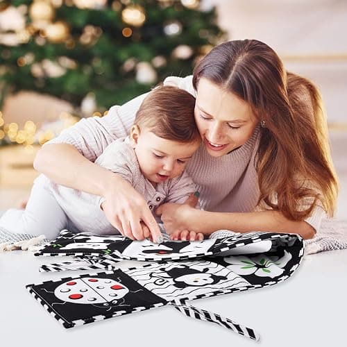 Vicloon Black & White Stoff-Buch,Bilderbuch aus Stoff,Schwarz Weiß Doppelseitig Baby Stoffbuch,Baby Spielzeug 0 6 Monate,Wahrnehmungs-Lernspielzeug,Geschenke für Babys -Tierstil thumbnail 4