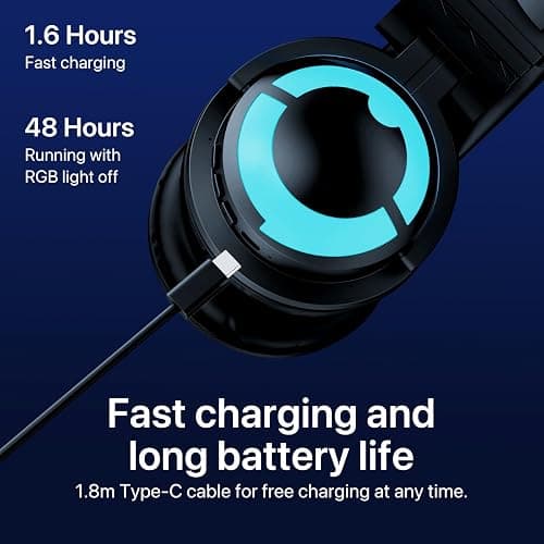YOWU Cat Ear Headphones, Cute Cat Ear Gaming Headsets with Bluetooth 5.2 for PC/PE/Switch/PS4/PS5, Built-in Mic & Customizable RGB Light Effect for Anime Lovers(CE Black) thumbnail 3