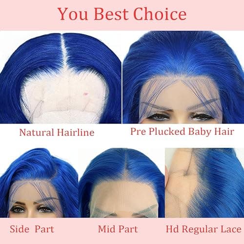 PANDA ANGEL Blue Lace Front Wigs Human Hair Straight 13x4 Hd Transparent Lace Frontal Wigs Wear and Go Glueless Navy Blue Wigs Human Hair for Black Women Colorful Dark Blue Lace Front Wig 26 Inch thumbnail 3