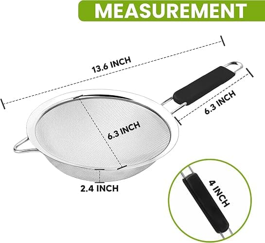 Fine Mesh Strainer with thermo plastic rubber handle - Sieve Fine Mesh Stainless Steel - Ideal to Sift Flour, Icing Sugar, Fruits and Vegetables (6.3 Inches) thumbnail 3
