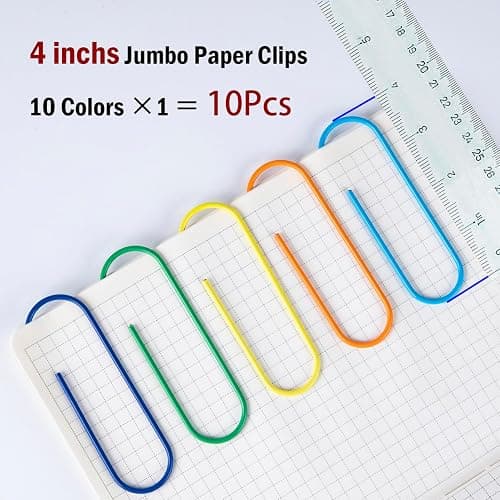 Jumbo Paper Clips, 4 Inches 10 Pcs Large Paper Clip Holder - Vinyl Coated Multicolored Extra Large mega Paperclips for Office School Document organizing thumbnail 2