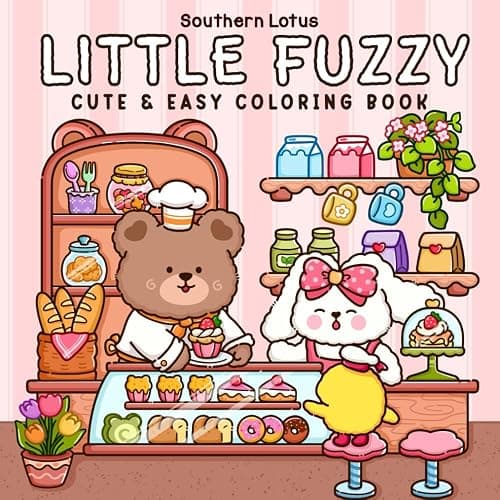 Little Fuzzy: Coloring Book for Adults and Teens with Simple and Cute Drawings of Cozy Corners and Adorable Little Animal Characters for Stress Relief - Image 1