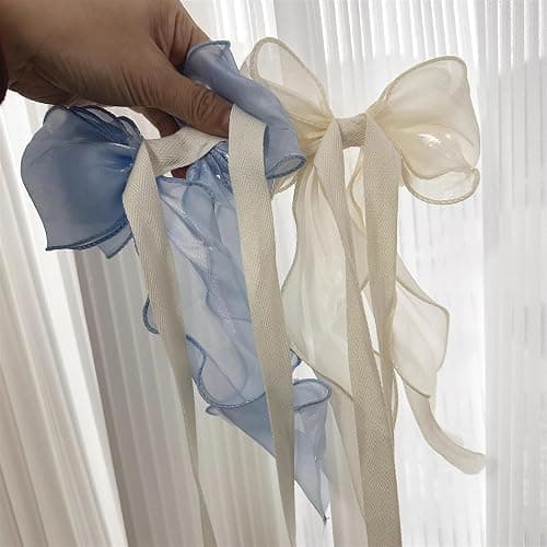 2 Pack French Silky Bow Curtain Tiebacks, Elegant Lace Ribbon for Curtains Decorative Rope Accessories Home Décor (Pink,2) thumbnail 2