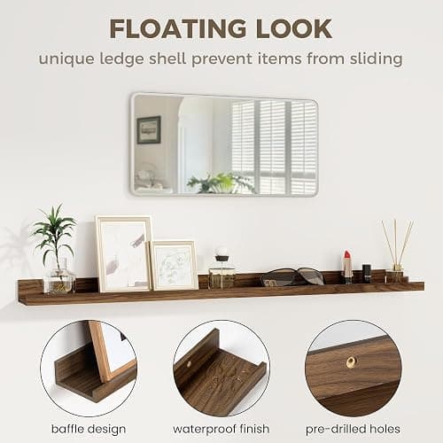 Axeman Floating Shelves for Wall - 24 Inch Picture Ledge Shelf Set of 2 - Rustic Picture Shelf for Wall with Ledge - Walnut Floating Shelves with Lip - Photo Ledge Shelves for Pictures Nursery Books thumbnail 6