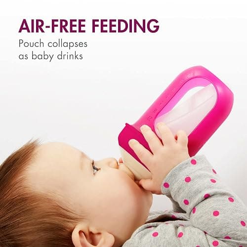 Boon Nursh Reusable Silicone Pouch Baby Bottles - Slow Flow Nipple - Silicone Baby Bottle Pouch and Nipple - Baby Feeding Essentials - Pink - 0-3 Months - 3 Count - 4 Ounce thumbnail 2