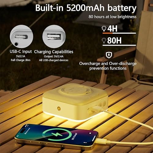 Solar Camping Lantern Rechargeable, 5200mAh Camping Lights 3000LM Camping Lights up to 144 Hours 5 Light Modes, IPX5 Waterproof Lanterns for Power Outages Portable Power Supply thumbnail 5