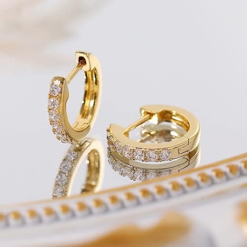Gacimy Gold Huggie Earrings for Women 14K Real Gold Plated, Small Cubic Zirconia Cartilage Hoop Earrings Cuffs for Women thumbnail 6