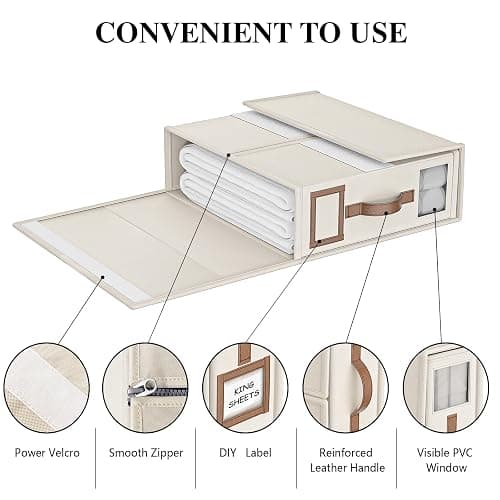 BigPonPon 6 Pack Bed Sheets Organizers And Storage (King Size),Foldable Sheet Organizer With Handle For Linen Closet,Bedding Organizer Storage For Sheets, Duvet Cover (Beige, XCDSN-002 thumbnail 8