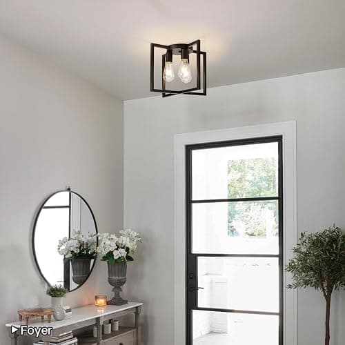 CLARSYNE Farmhouse Industrial Ceiling Light Fixture Flush Mount, Black 3-Light Lighting, Modern Rustic Flush Mount Ceiling Lamp for Kitchen, Living Room, Bedroom, Dining Room, Hallway, Entryway, Foyer thumbnail 3