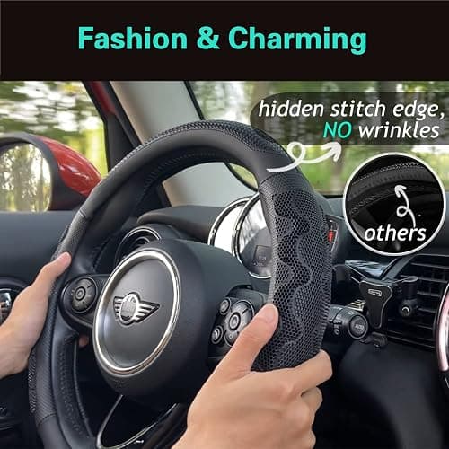 PINCTROT Steering Wheel Cover Great Grip with 3D Honeycomb Anti-Slip Design, Universal 14.5-15 Inch (All Black) thumbnail 2