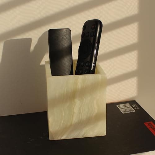 Natural Light Green Onyx Toothbrush Holders for Bathroom, Marble Makeup Brush Holder Countertop Organizer thumbnail 3