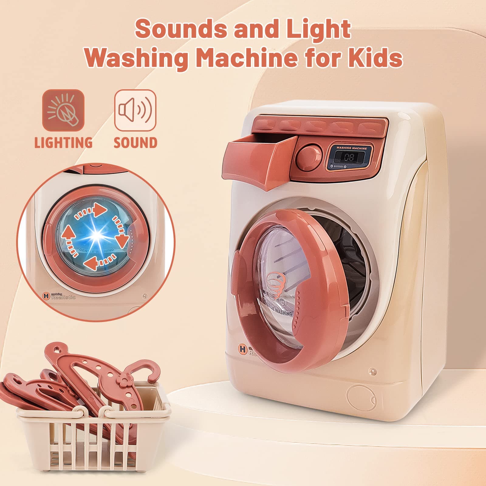 deAO Toy Washing Machine & Vacuum Playset, Mini Washing Machine Laundry Set with Lights & Sounds Effects, Washer and Iron Set for Boys & Girls thumbnail 3