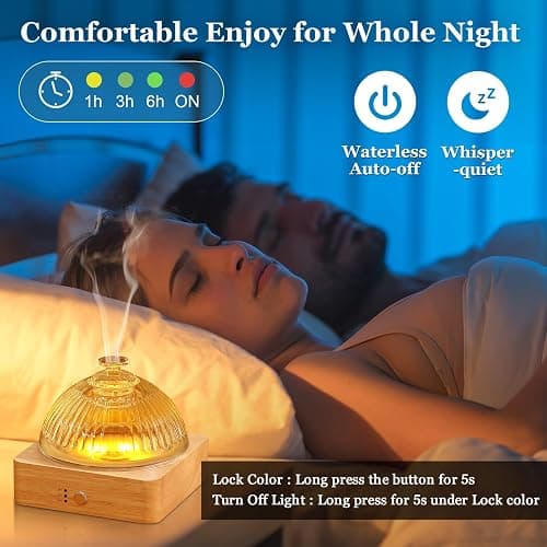 Lecdura Glass Essential Oil Diffuser with Glass Reservoir & WoodBase, 200ml Ultrasonic Lock Color Timer Auto-Off 7 Color Light Aroma Glass Dome Diffuser for Home Office Bedroom Yoga thumbnail 5