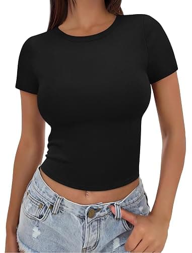 SAMPEEL Crop Tops for Women Summer Trendy Tight Tshirts 2024 Slim Fit - Image 1
