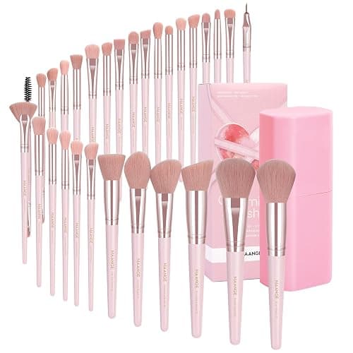 MAANGE 30Pcs Professional Makeup Brush Set with Case – Premium Synthetic Brushes for Foundation, Powder, Blush, Eyeshadow & Blending,Pink - Image 1