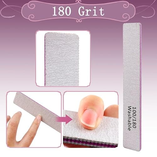 HeeYaa Nail File 12 PCS Professional Reusable 100/180 Grit Double Sides Washable Nail File Manicure Tools for Poly Nail Extension Gel and Acrylic Nails Tools Suit for Home Salon thumbnail 3