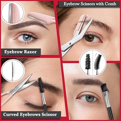 TsMADDTs Tweezers for Women Facial Hair, 8 in 1 Eyebrow Kit with Tweezers, Eyebrow Trimmer Scissors, Razor, Brush with Travel Bag, Hair Plucking Daily Beauty Tools thumbnail 7