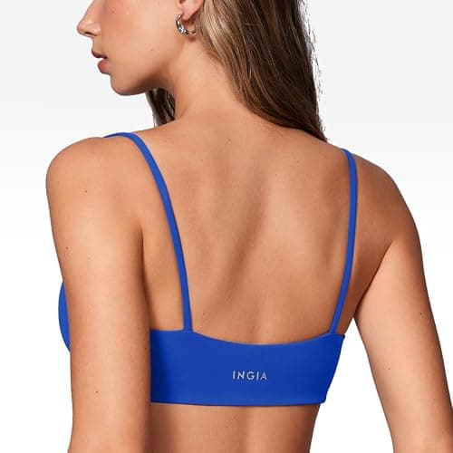 INGIA Women's Square Neck Sports Bra Spaghetti Strap Padded Cami Yoga Wireless Square Back Workout Bra Crop Top thumbnail 2