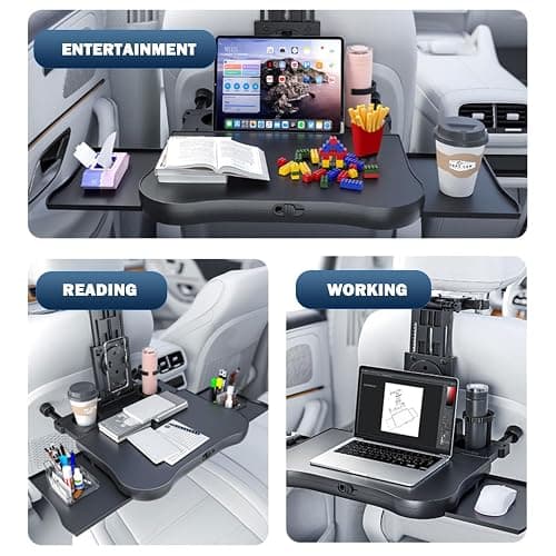 [Upgraded] Car Seat Table with Expandable Tray - Car Desk for Laptop Car Backseat Mount, Car Trays for Eating with Non-Slip Pad/Phone&Tablet Holde, Car Accessories for Writing/Laptop/Dining/Work thumbnail 5